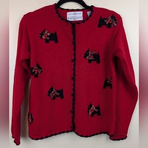 Marisa Christina Red Knit Scottie Dog Cardigan Sweater Vintage Size S